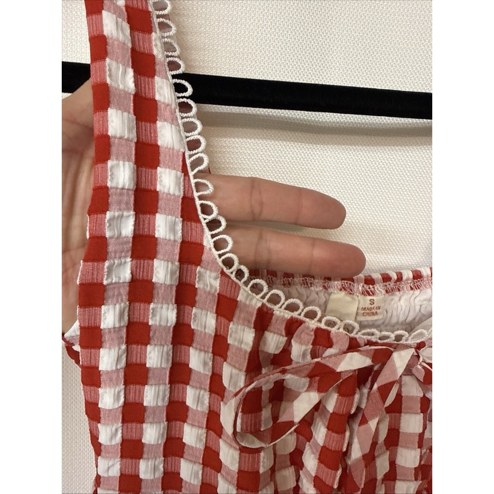 Jessica Simpson Red Gingham Midi Dress Sz S Cottagecore Picnic Milkmaid Sundress - Picture 4 of 13